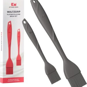 Kitchen Mama WALTZGRIP Platinum Silicone Basting Pastry Brush: Set of 2 Heat-Resistant for Cooking, Baking, Pastries, Grilling, Spreading Oil, Butter, BBQ Sauce, Eggs. Dishwasher-Safe (Metal Grey)
