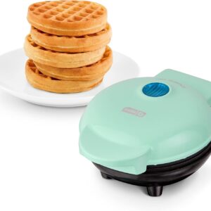 DASH Mini Waffle Maker – 4” Waffle Mold, Nonstick Waffle Iron with Quick Heat-Up, PTFE Nonstick Surface – Perfect Mini Waffle Maker for Kids and Families, Just Add Batter (Aqua)