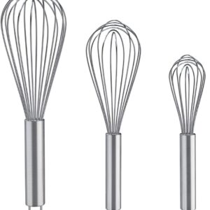 Whisks for Cooking, 3 Pack Stainless Steel Whisk for Blending, Whisking, Beating and Stirring, Enhanced Version Balloon Wire Whisk Set, 8″+10″+12″
